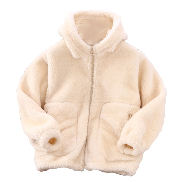Gibobby Chamarra acolchada para niñasNiños pequeños niños niñas manga larga invierno Color sólido polar con cremallera Sudadera con capucha chaqueta espe(Beige, 11-12 Años)
