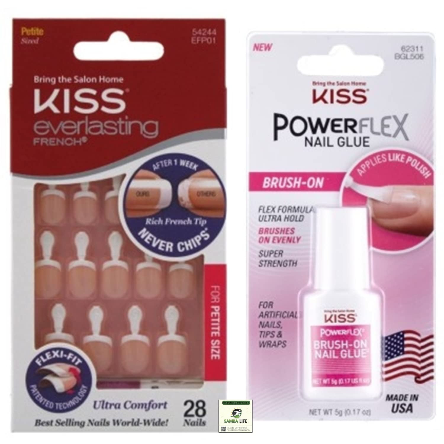Glue And French Nails Bundle. Includes Kiss Everlasting Petite French