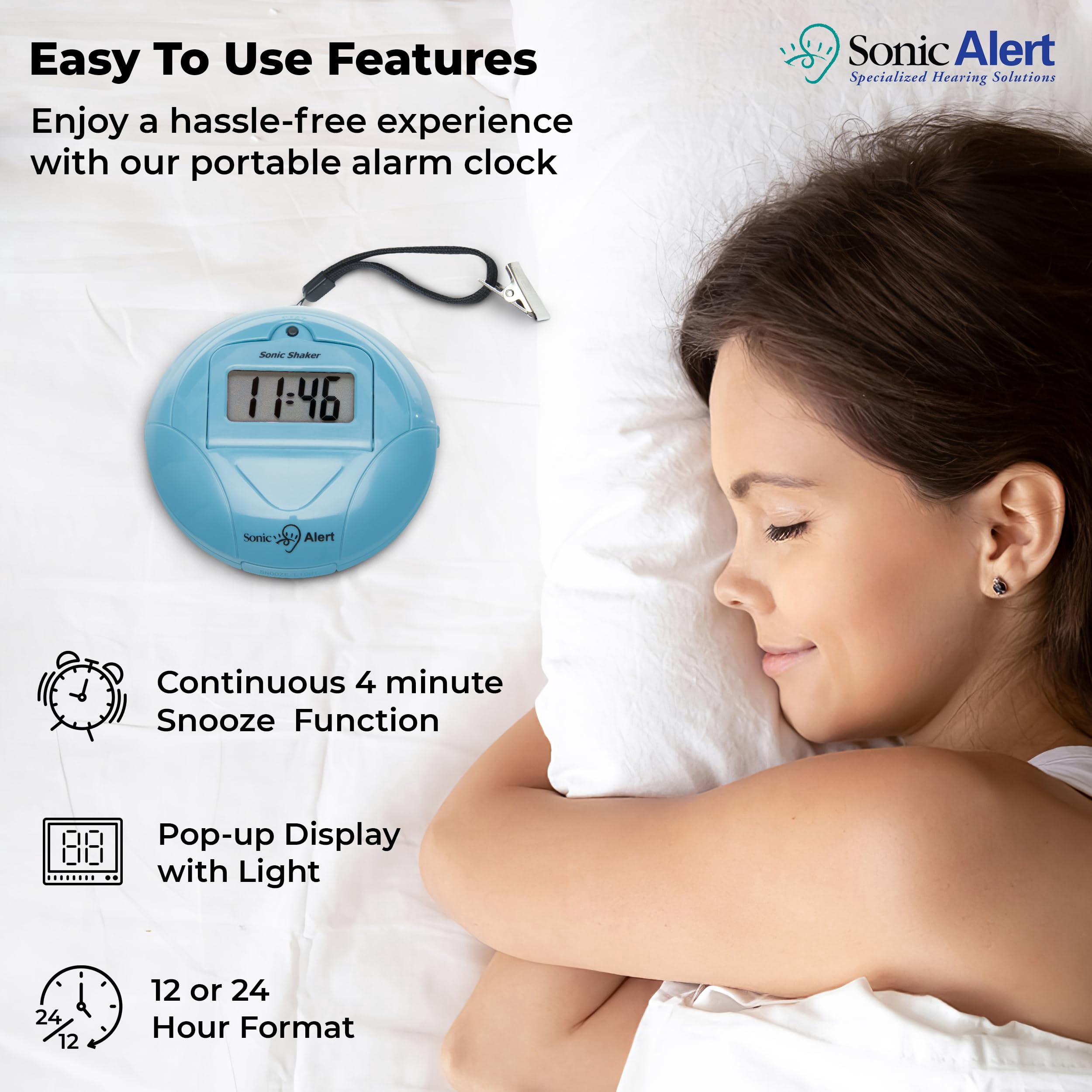 Sonic Alert - Sonic Shaker Super Loud Digital Alarm Clock for Heavy Sleepers, Portable Compact Design, Jade