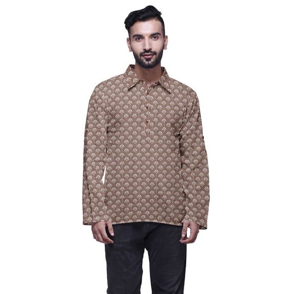 Atasi Cotton Flex Indian Mens Shirt Printed Spread Collar Short Kurta For Boys