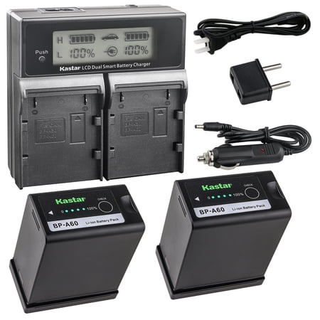 Kastar 2-Pack BP-A60 Battery and AC LCD Dual Fast Charger Compatible with Canon EOS C70 Cinema Camera (RF Lens Mount) EOS C700 PL 4K Cinema PL C 700 Camcorder Canon XF605 4K UHD Canon XF705 4K UHD
