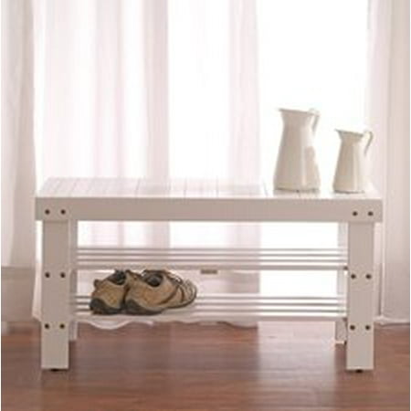 Legacy Decor 2 Tiers Wooden Shoe Bench Rack In White Finish