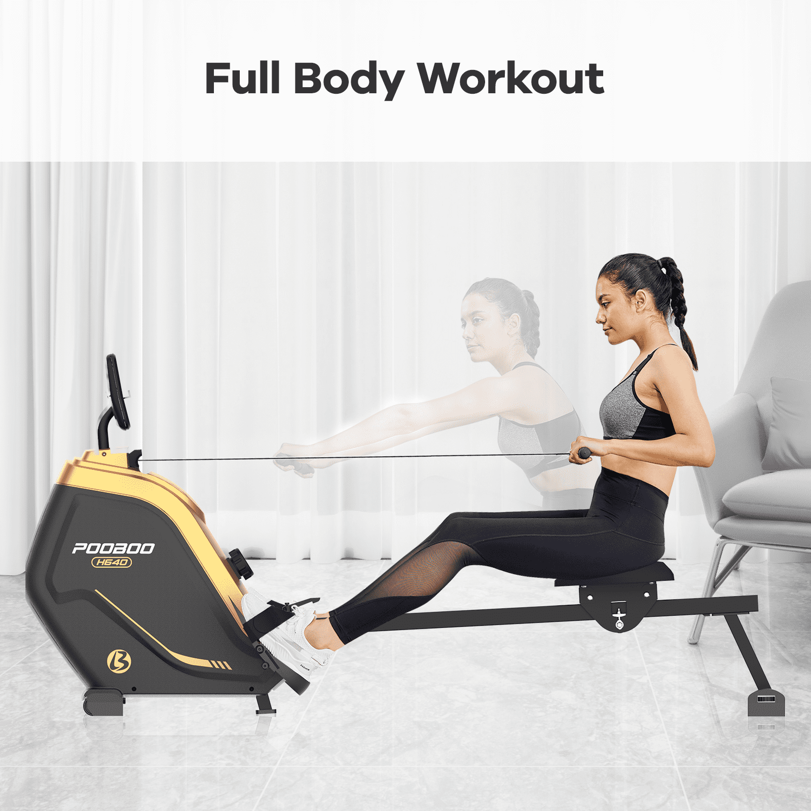 Pooboo Magnetic Rowing Machines Rower Foldable 16 Level Resistance Indoor Rower Machines 300lb Walmart Com