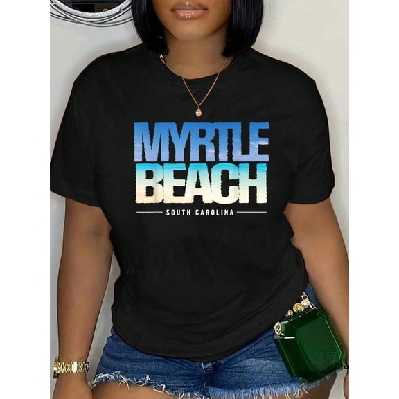 Vintage Tropical Beach Myrtle Beach South Carolina Souvenir Relaxed Fit Classic Comfort Cotton T-Shirt Women's Men's Graphic Tee Crew Neck summer vacation Tops