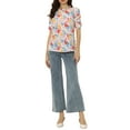 thumbnail image 2 of MODA NOVA Juniors Floral Ruffle Mock Neck Puff Half Sleeves Chiffon Top, 2 of 5