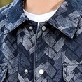 thumbnail image 4 of Ceisia Men Geometric Jacquard Denim Button Down Shacket Lapel Long Sleeve Chest Pockets Casual Oversized Shirt Jacket Daily Autumn Winter Outfit Gift, 4 of 5