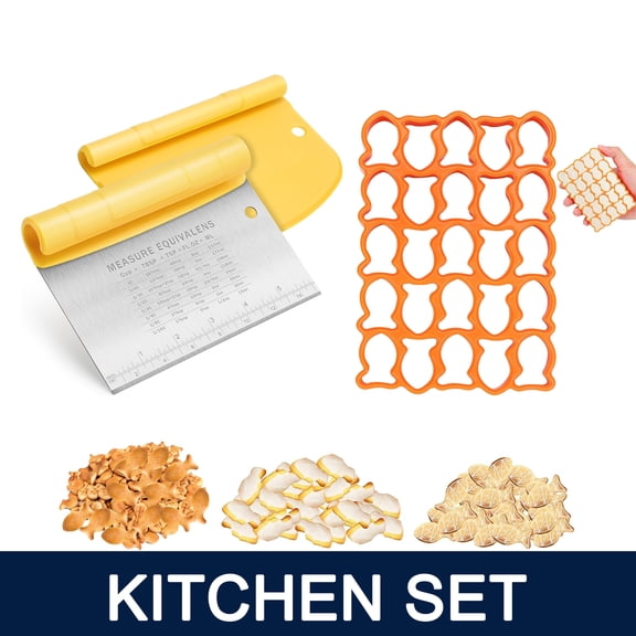 Bench Scraper for Baking, Stainless Steel Dough Cutter and Scraper Tool Kitchen and 25Pcs Gold Fish Cracker Cookie Cutter, Multi-Purpose Kitchen Gadgets Tiny Treats Baking Mold, Yellow/Orange