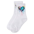 thumbnail image 3 of MeMoi Girls Colorful "Splatter Heart" Cotton Blend Novelty Crew Sock - Girls - Female, 12, White, 3 of 3