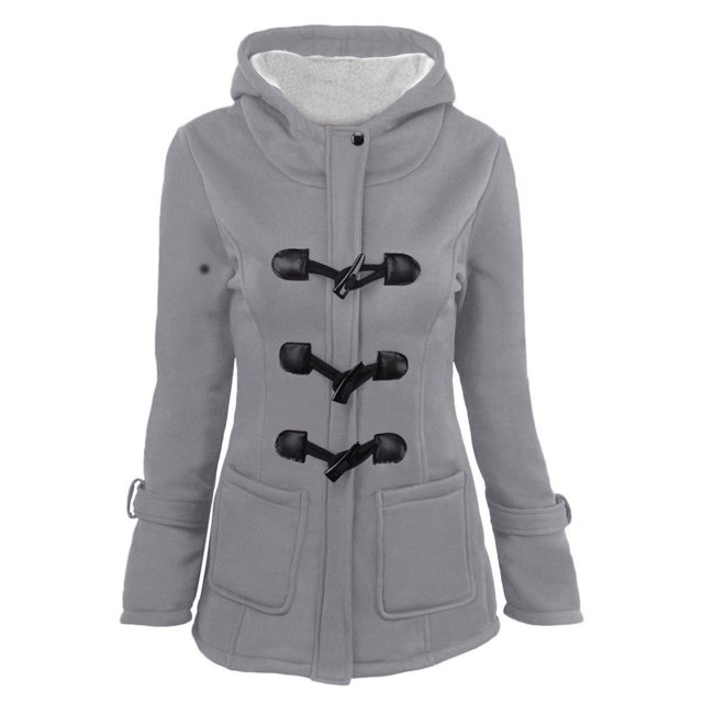 Puntoco Mujer Color Cuerno Botones Cárdigan Acolchado Abrigo Con Capucha Chaqueta Abrigo Puntoco Puntoco-1