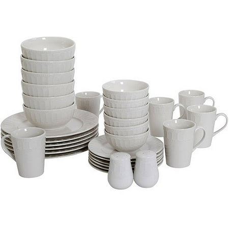 Mainstays Ellenton 32-Piece Dinnerware Set, White