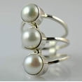 thumbnail image 2 of Navya Craft Freshwater Pearl 925 Sterling Silver Handmade Statement Women triple Pearl Ring, Pearl Jewelry Size 13.5, 2 of 4