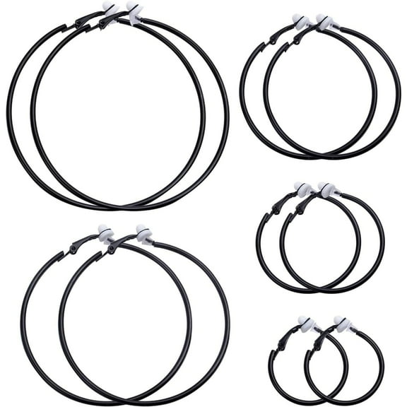 5 Pairs Blak Clip on Earrings Hoop Non Piercing Women Clip Earrings for Women, 5 Sizes