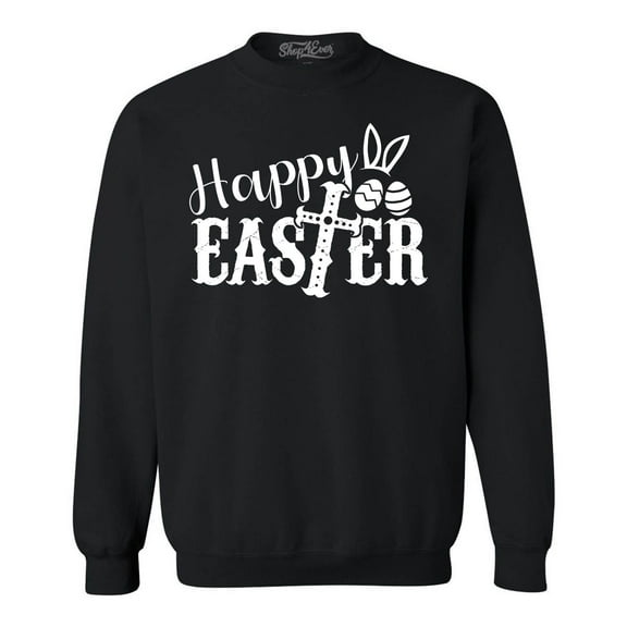 Shop4Ever Men's Happy Easter With Cross Crewneck Sweatshirt XXX-Large Black