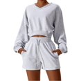 thumbnail image 1 of Women Two Piece Outfits Tracksuit Half Zip Lapel Cap Sleeve Sweatshirt High Waist Drawstring Shorts Set Sweatsuit, 1 of 6