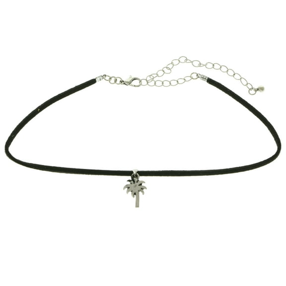 Mi Amore Palm Tree Choker-Necklace Black/Silver-Tone