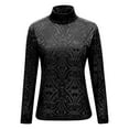 thumbnail image 6 of Roncen Womens Slim Fit Velvet Burnout Top Cowl Neck Long Sleeve See Through Shirt Blouses Tops, 6 of 8