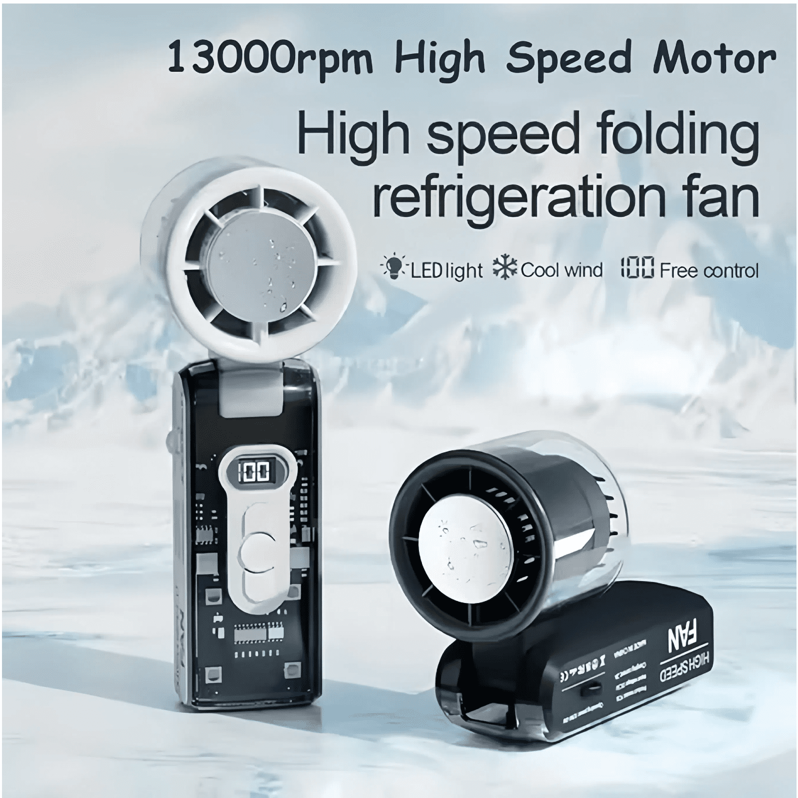 Portable Handheld Turbo Fan Rechargeable Foldable C*ooling Fan FC6 USB fan with Ice C*ooling, 1–100 Stepless Speeds, Neck & Desk Fan for Outdoor, Travel, Camping, Hiking, Working (Blac k)