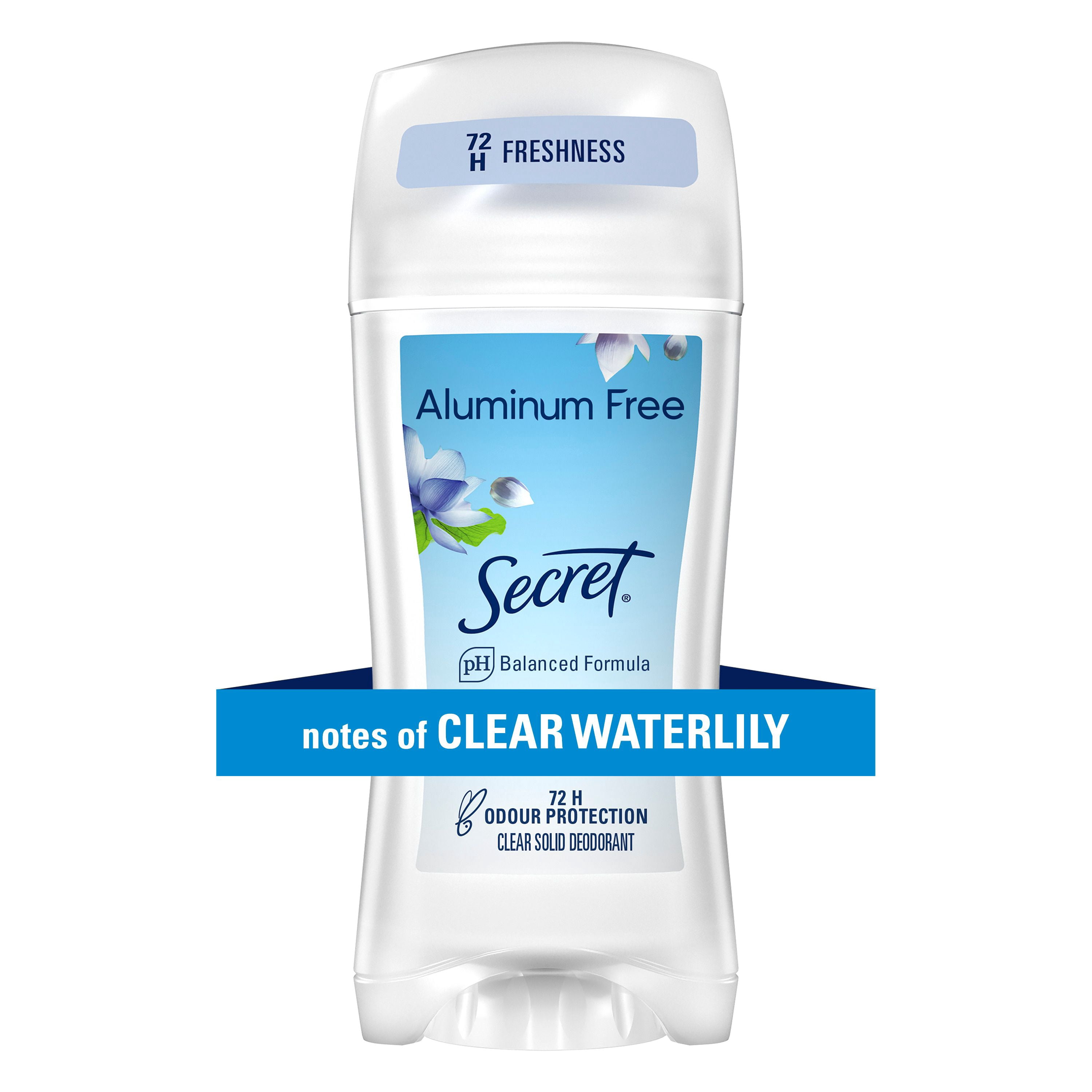 Secret Aluminum Free Clear Solid, Clear Waterlily Scent, 68g