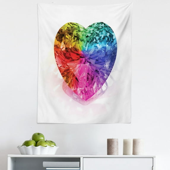 Colorful Tapestry, Heart Shape Colorful Diamond Love is Precious Romance Marriage Couples Print, Fabric Wall Hanging Decor for Bedroom Living Room Dorm, 5 Sizes, Multicolor, by Ambesonne