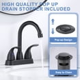 thumbnail image 3 of WOWOW 4 in. Centerset Double Handle High Arc Bathroom Faucet with Drain Kit Included in Matte Black, 3 of 8