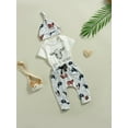 thumbnail image 3 of Wassery Western Newborn Baby Boy Girls Summer Clothes 3 6 12 18 Months Infant Cow Print Short Sleeve Crew Neck Romper Elastic Waist Pants Top Knot Hat 3PCS Country Cowboy Outfit 0-18M, 3 of 8