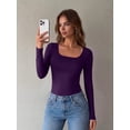 thumbnail image 4 of Zeagoo Basic Fall Tops for Women Long Sleeve Square Neck Slim Fitted Undershirt, 4 of 7