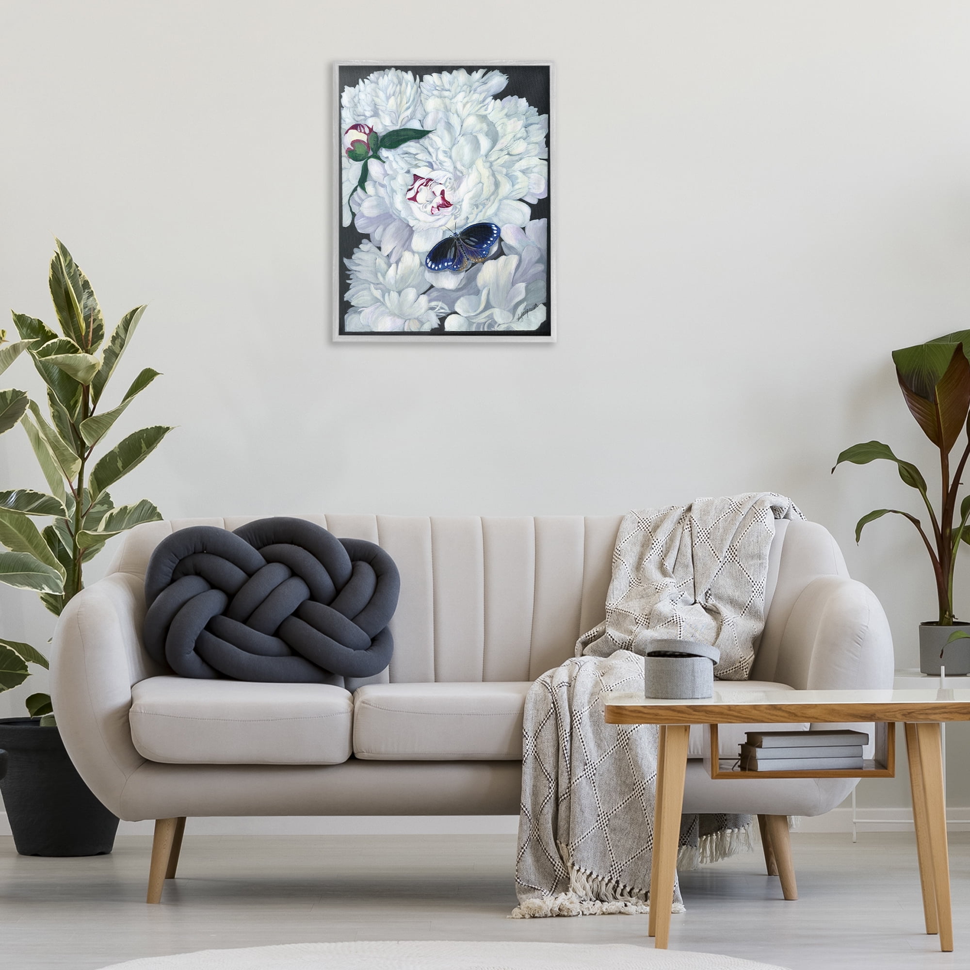 Stupell Industries Vintage Peony & Butterfly Animals & Insects Painting Gray Framed Art Print Wall Art, 24 x 30