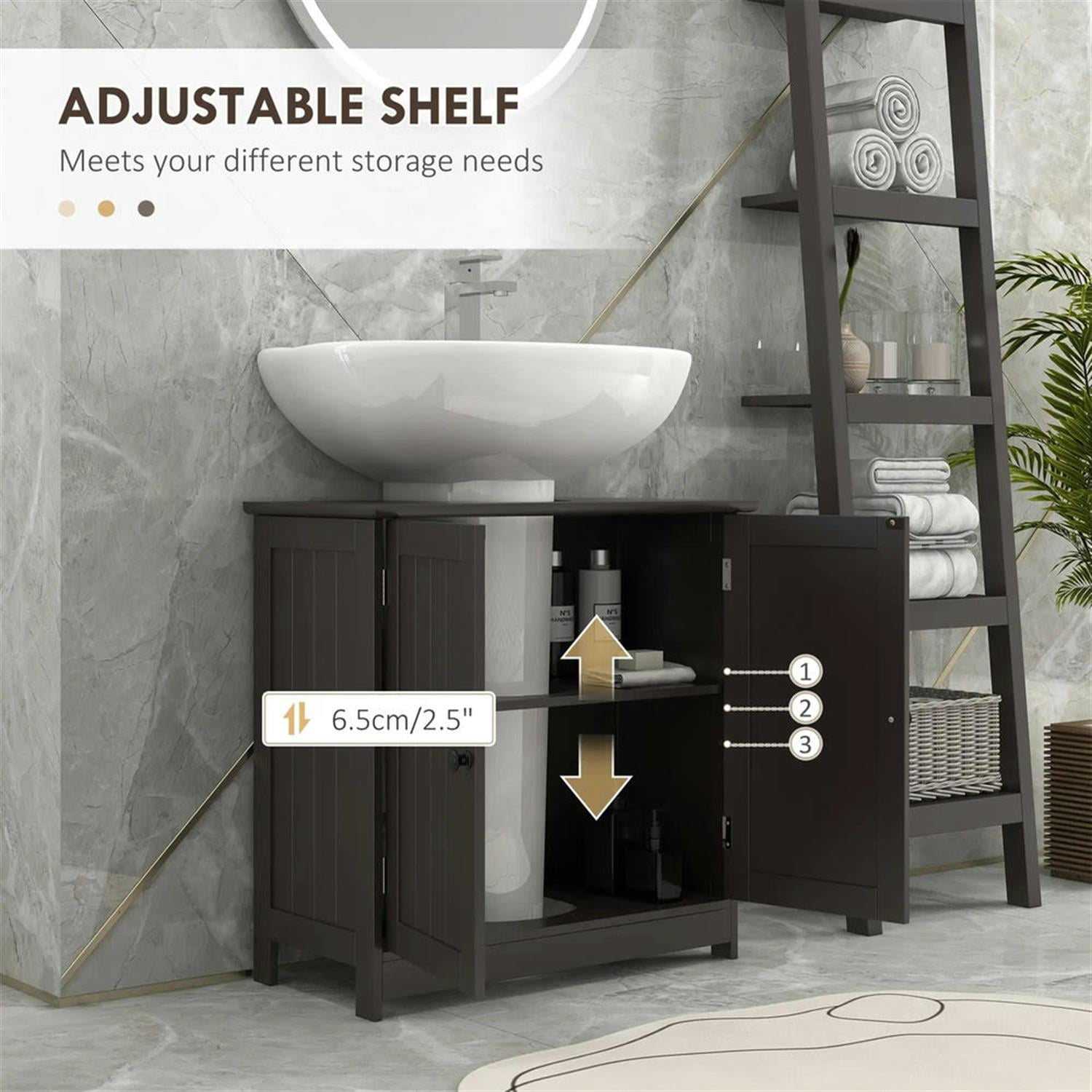 Demi Bonn 23" Bathroom Vanity with 2 Doors and Adjustable Shelf, Pedestal Sink 2-Door Cabinet, Under Sink Cabinet, Brown