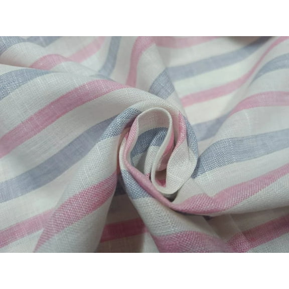 Superb Quality Linen Club Baby Pink and Powder Blue with white horizontal stripe Fabric ~ 58quot; wide