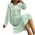 thumbnail image 2 of JUSLIO House Dresses for Women Plus Size Pullover Nightgown Bow Ruffle Long Sleeve Knee Length Sleepwear Dress(X-Large,Green), 2 of 8