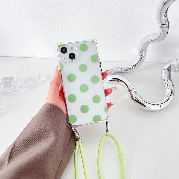Adecuado para iPhone14 Pro Max, el cordón de la carcasa del teléfono móvil se puede cruzar, se puede colgar en el hombro, carcasa blanda transparente anticaída todo incluido BRILLAR Rojo Verde