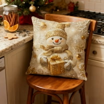 EazyTech Gold Christmas Pillow Covers 18x18 Inch, Golden Santa Snowman Bell Design Holiday Decor for Couch Sofa Living Room