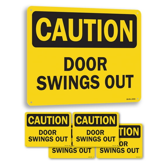 Door Swings Out OSHA Caution Aluminum Sign 24 Inch x 18 Inch - 5 Pack