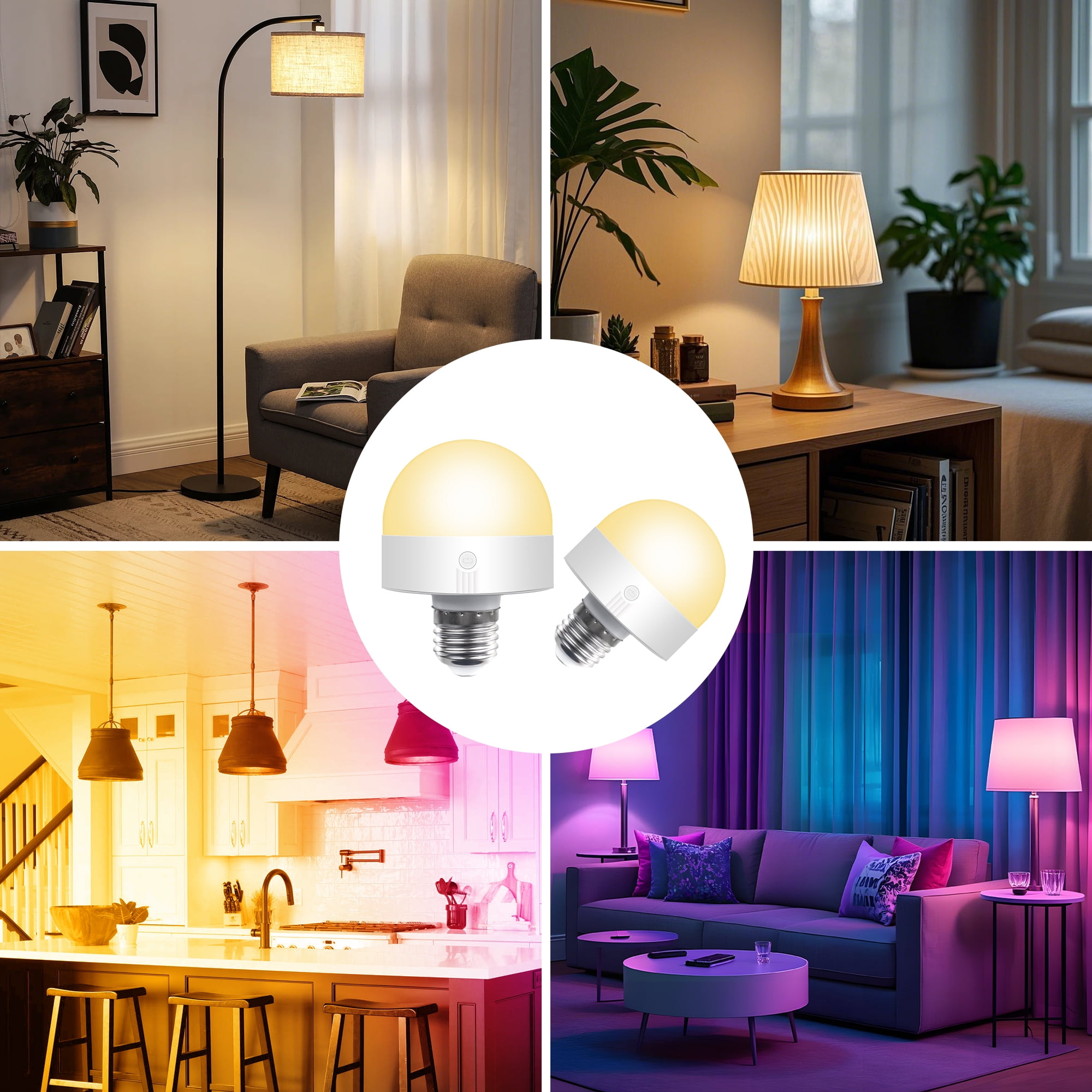 VOLIVO Rechargeable Light Bulb with Remote,Backup Bulb for Sconces and Lamps,Magnetic Bulbs for Non-Hardwired Fixture,E26,3 Color Temperatures + RGB Colors,Dimmable, 4 Pack