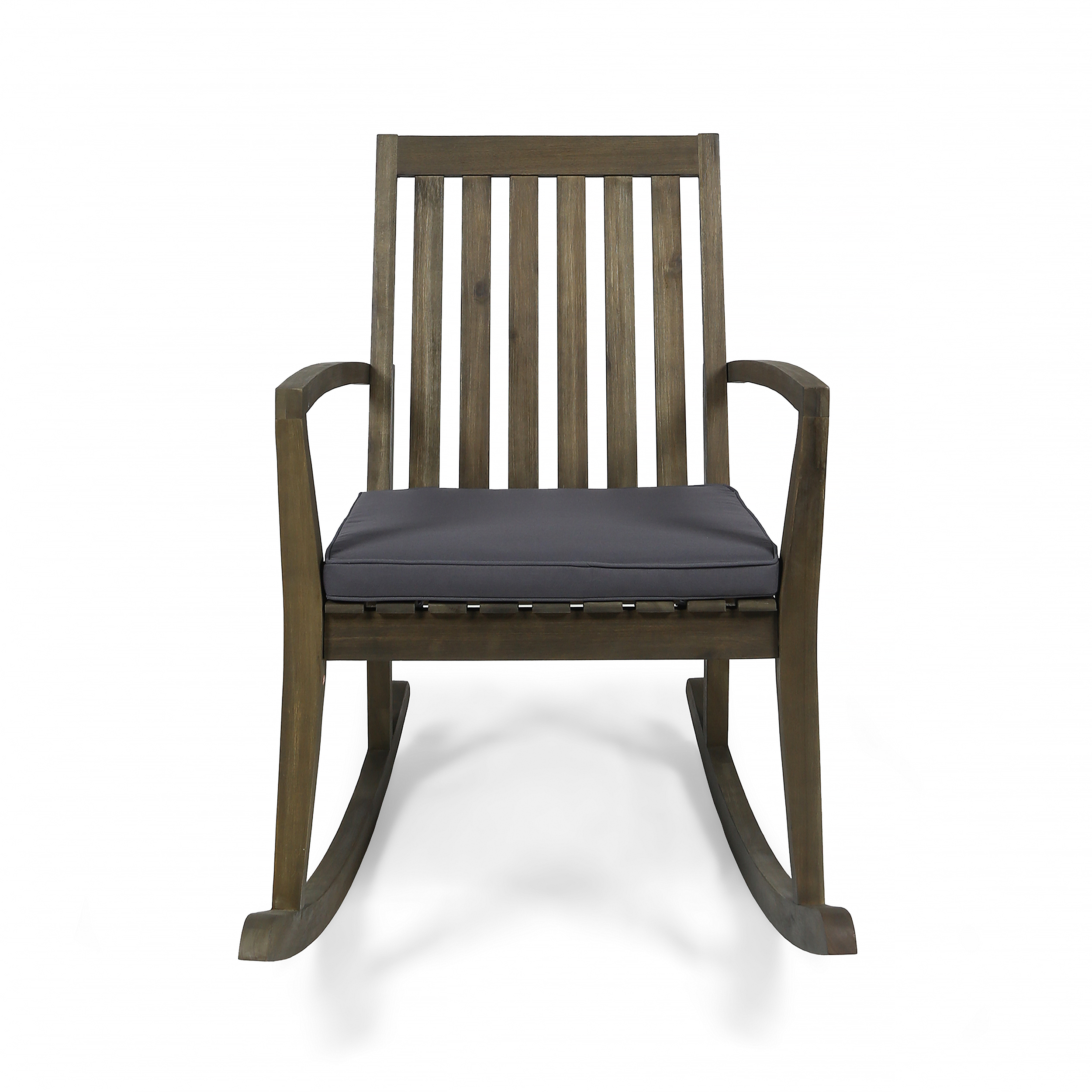 Reyna Outdoor Acacia Wood Rocking Chairs with Cushions, Gray, Dark Gray