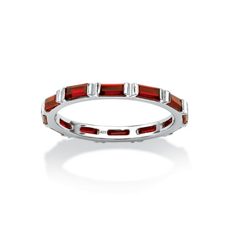 Sterling Silver Clear Baguette Baguette Birthstone Stackable Eternity Band in .925 Sterling Silver - January- Simulated Garnet ()