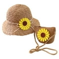 thumbnail image 2 of Oversized Sun Hat Women UV 50+ Flower Beach Hat Outdoor Travel Sunscreen Hat , Hontri Girls 2-8 Age Straw Hat Tourism Sun Hat Flower (D02-Khaki), 2 of 2
