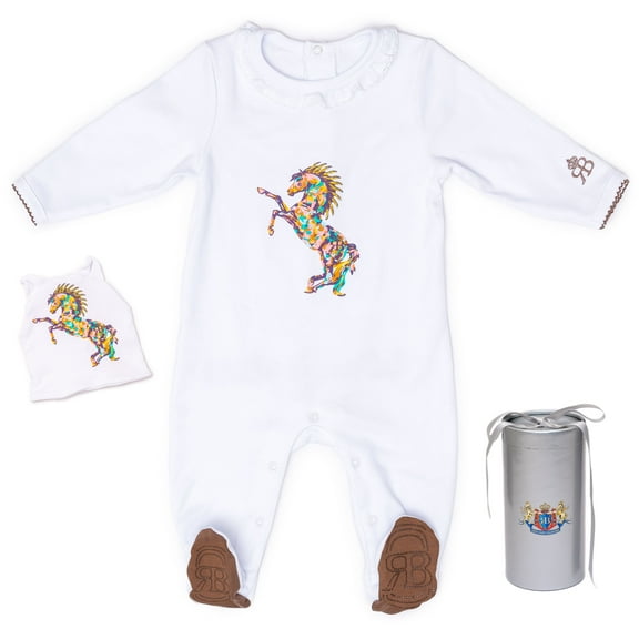 RB Royal Baby Organic Cotton Gloved-Sleeve 2 Piece Footed Overall, Footie in Gift Box (Born to be Wild) - 3-6 Month
