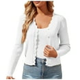 thumbnail image 1 of Womens Long Sleeve Cropped Lightweight Cardigan Button Down Sweaters V Neck, 1 of 6