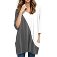 thumbnail image 5 of WTOBBY Women's Fashion Casual Retro Geometric Print V-Neck Mid-Length Tunic Tops with Pockets, 3/4 Sleeve Blouses, Daily Use Comfort Shirt,Dark Gray 3XL, 5 of 5