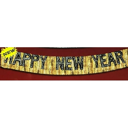 Happy New Years Glittered Gold Foil 2 Ply Metallic Banner Decoration Party Supplies 12 Ft