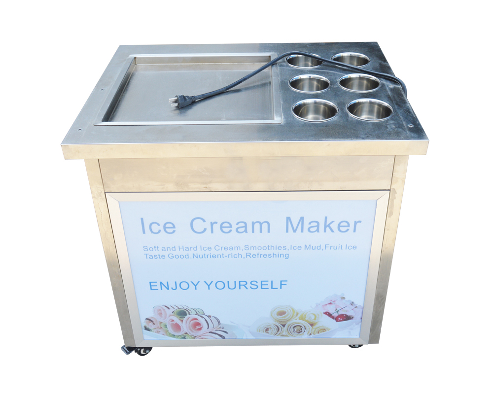 Techtongda Single Flat Pan Fried Ice Cream Machine Ice Cream Maker with Dust Cover Commercial Make Dessert