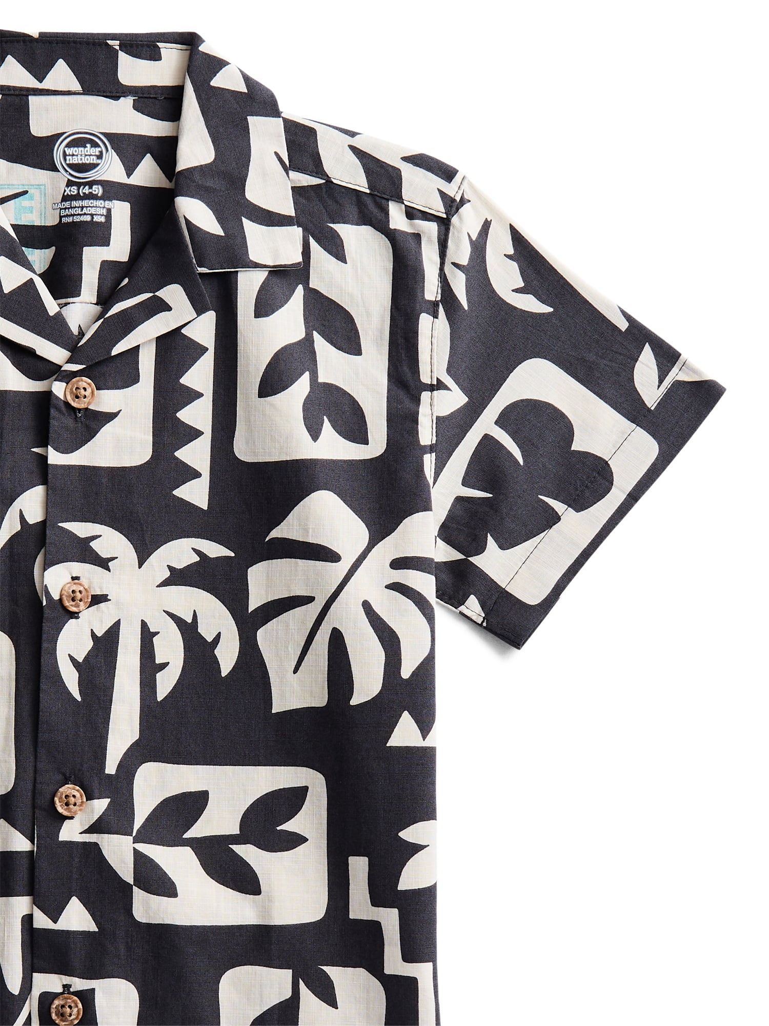 Wonder Nation Boys' Cotton Camp Shirt with Short Sleeves, Sizes 4-18 & Husky