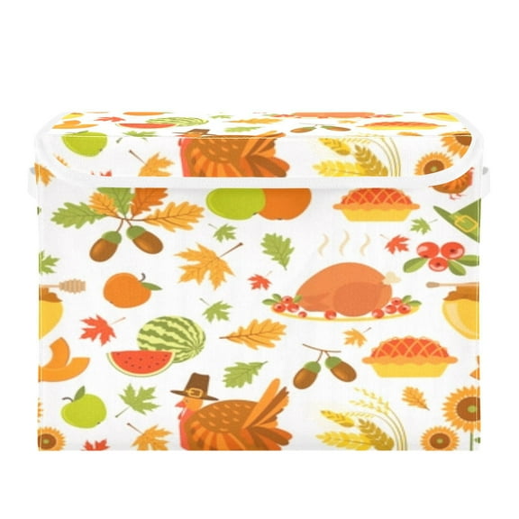 Happy Thanksgiving autumn harvest feast Storage Cubes with Lid Fabric Storage Bins Boxes Handles Cotton Linen Closet Organizer Container Decorative Foldable Washable Shelf Cloth Basket