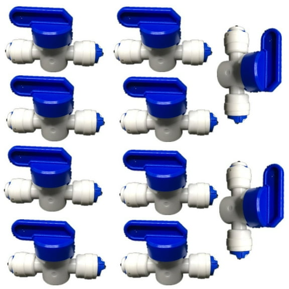 PureSec Plastic Quick Fitting Straight Inline Shut Off Ball Valve Hand Valve for Tubing OD 1/4'x 1/4' Used for RO system Refrigerator Ice Maker Coffee Machine (Pack of 10)