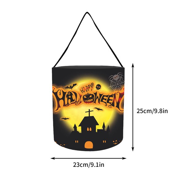 Halloween Candy Bag with LED Light Portable Pumpkin Glowing Storage Bag for Trick or Treat - Breathable Fabric Reinforced Handle(B)