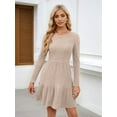 thumbnail image 4 of Womens Long Sleeve Fall Short Dress Casual Ribbed Knit Crewneck Flowy A Line Sweater Dresses with Pockets Khaki XXL, 4 of 8
