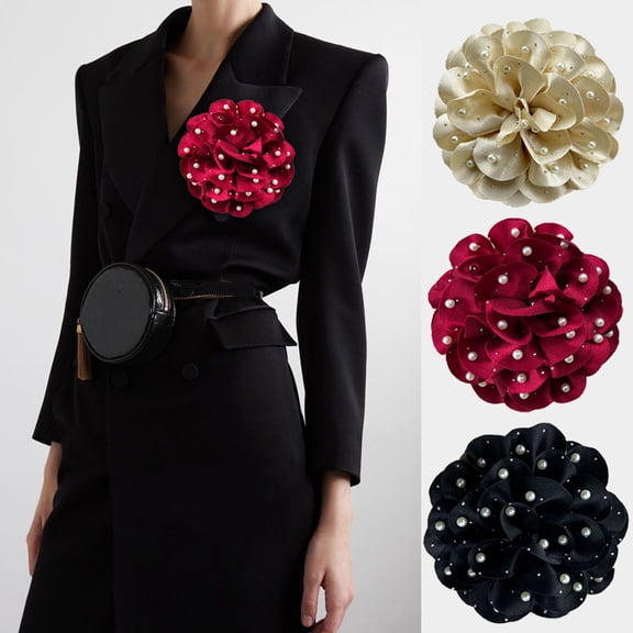 sunsanly Women Brooch Flower Shape Rhinestone Faux Pearl Anti-slip Bag Coat Collar Hat Scarf Decoration Clothes Pin Party Prom Garment Jewelry