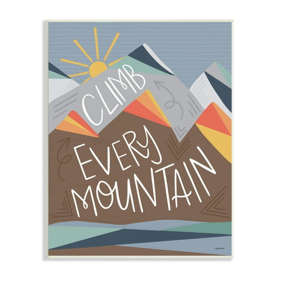Stupell Industries Climb Every Mountain Phrase Playful Geometric Landscape Inspirational Painting Unframed Art Print Wall Art, 10 x 15