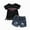 Black, variant on Coerni Toddler Baby Girl Summer Outfits Short Sleeve Letter Shirts Ripped Denim Shorts Pants Set Casual Clothes 6 Years